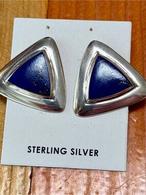 Sterling Silver and Lapis Lazuli Triangle Earrings